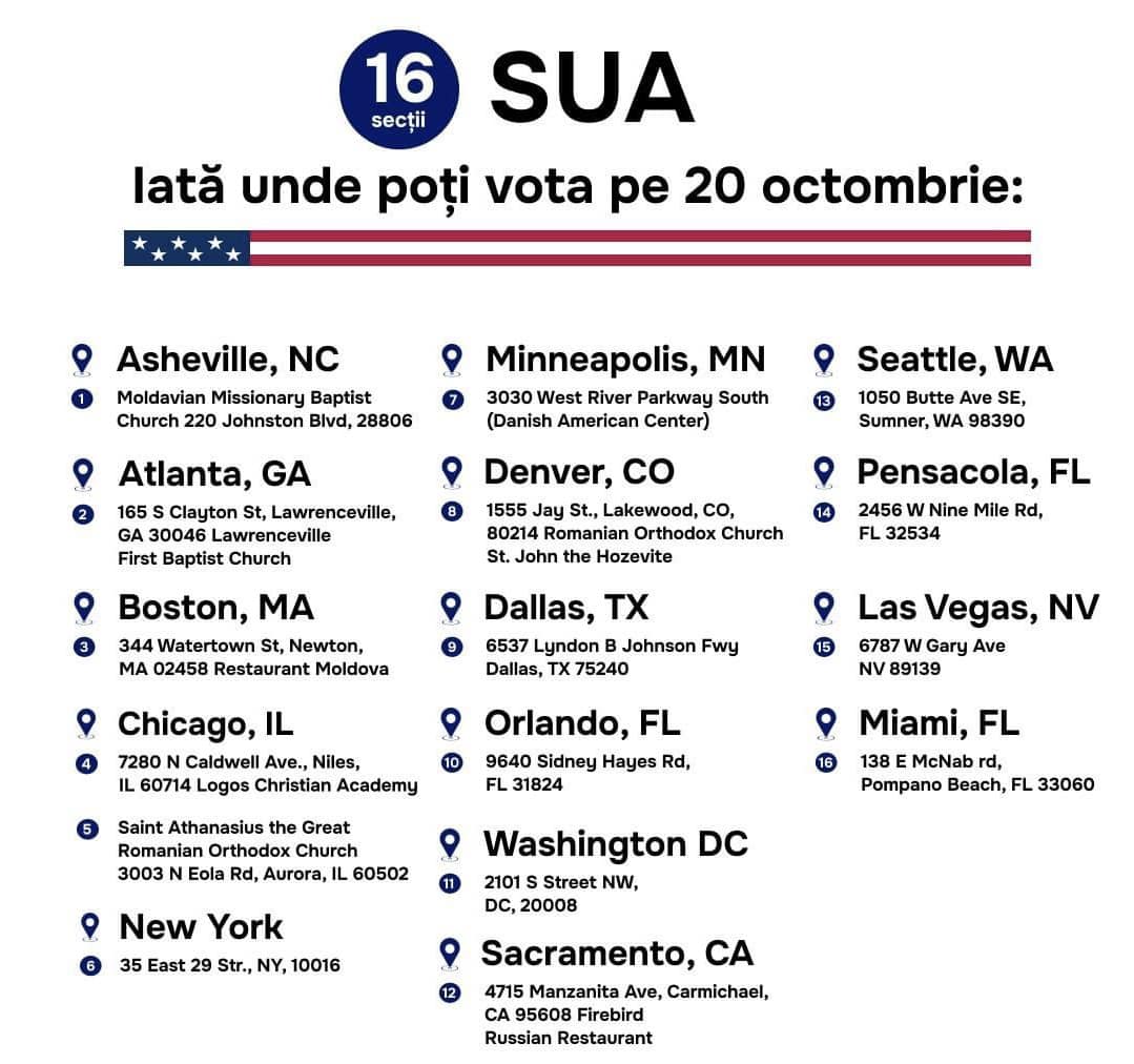 Comisia Electorală Centrală a aprobat lista celor 16 secții de votare în SUA pentru alegerile și referendumul din 20 octombrie 2024